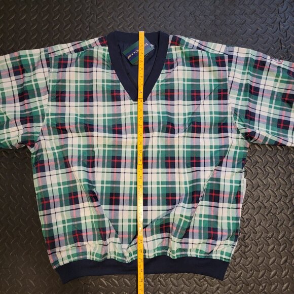 Vintage Men's Nylon Windbreaker by Izod, Plaid, Pullover V Neck, Lined, NOS, L - Picture 7 of 16